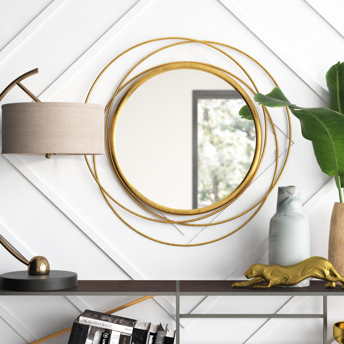 Ansley Round Metal Modern Wall Mirror