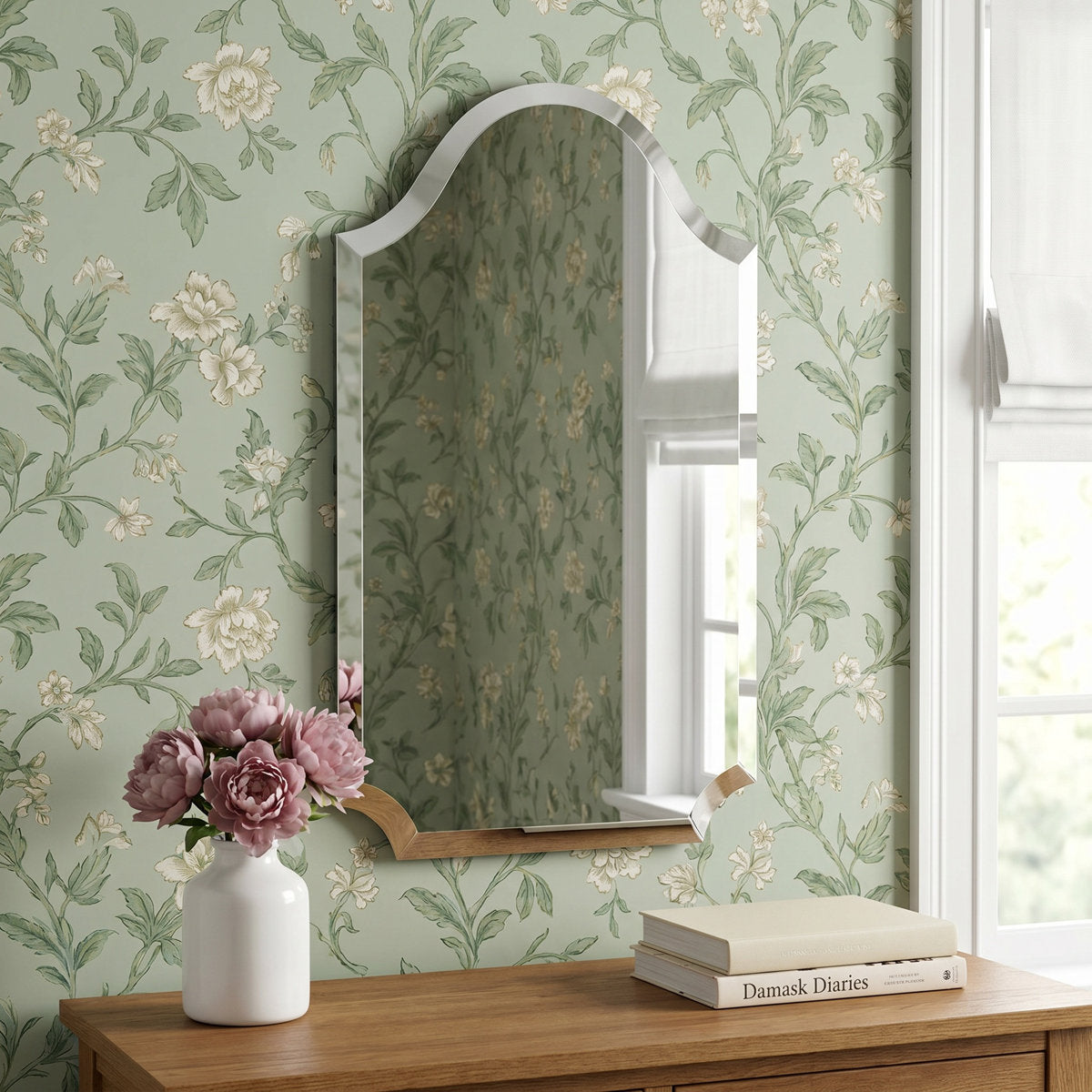 Morlan Tall Arched Scalloped Frameless Wall Mirror